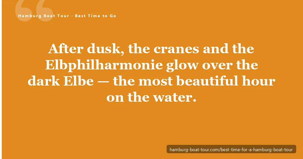 Best time for a Hamburg boat tour — the illuminated harbour skyline and Elbphilharmonie reflected on the Elbe at dusk
