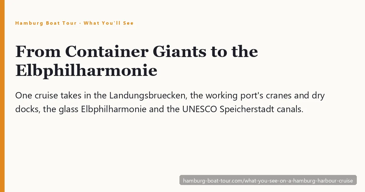 What you'll see on a Hamburg harbour cruise — the Landungsbrücken, container terminals, the Elbphilharmonie and the Speicherstadt from the water